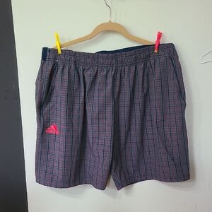 Adidas Red and Blue Plaid Athletic Shorts Lightweight and Breathable Size 2XL